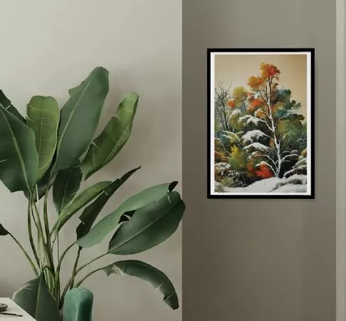 Winter forest wall art decoration painting, Oil Painting, Printable Wall Art, Forest Wall Art, Forest Print