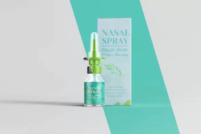 Nasal Spray Clear Bottle With Box Mockup