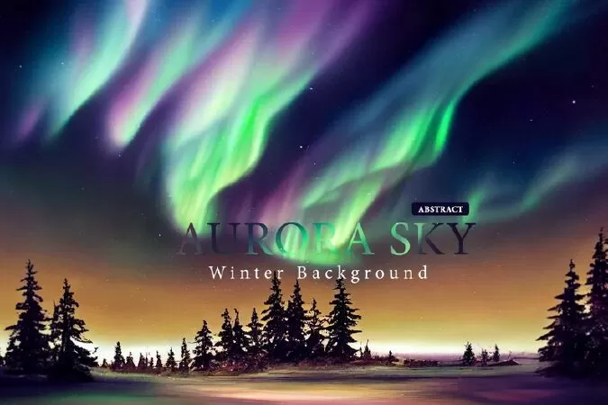 Winter Background With Aurora Sky, Digital Backdrop