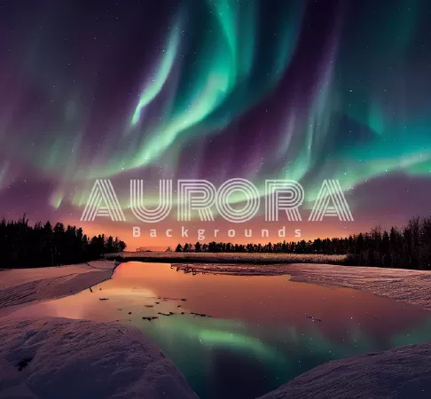 Starry Sky With Aurora Background, Digital Backdrop, Winter Background, Digital Backgrounds, Pine Tree Background