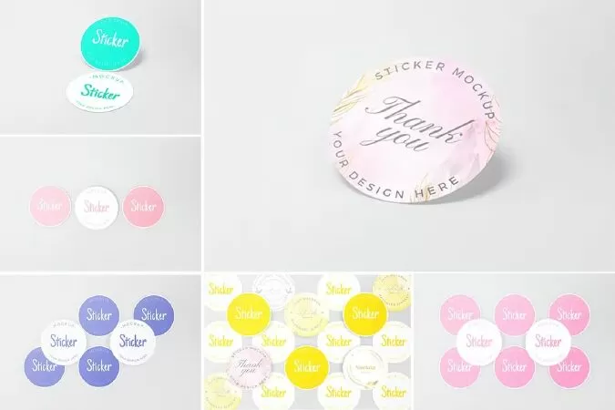 Round sticker mockups