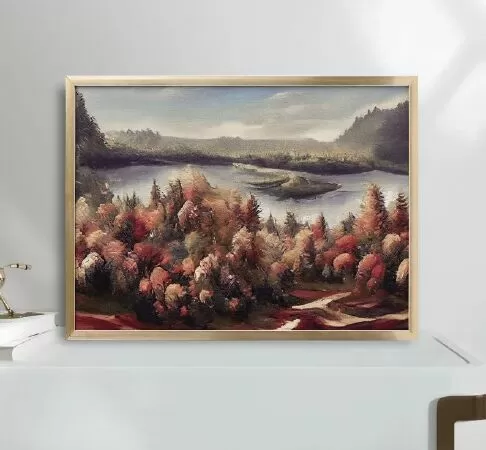 The forest leaves the autumn with a view of the lake Wall Art Prints, Fall Decor Printable Wall Art For Wall Decoration, Wall Art Decor