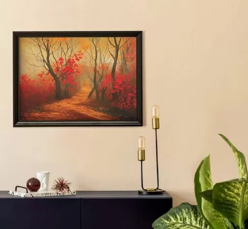 Red Leaf Forest Wall Art Digital Painting For Print, Wall Art Prints, Autumn Leaves decor