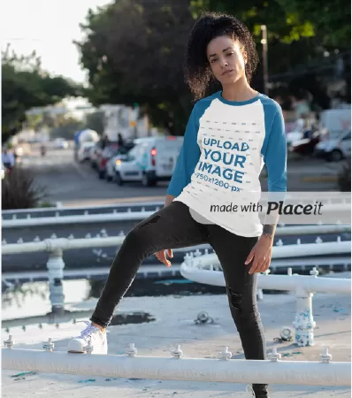 Mockup of a Woman Wearing a Three-Quarter Sleeve Raglan Tee