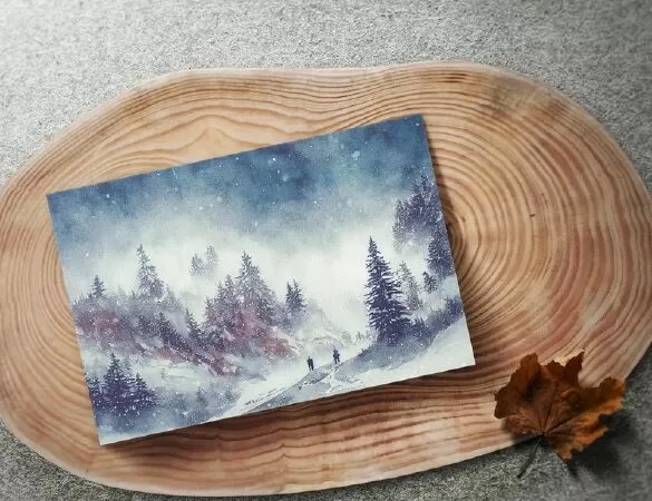 Snow Watercolor Landscape, Christmas Backgrounds, Digital Backgrounds