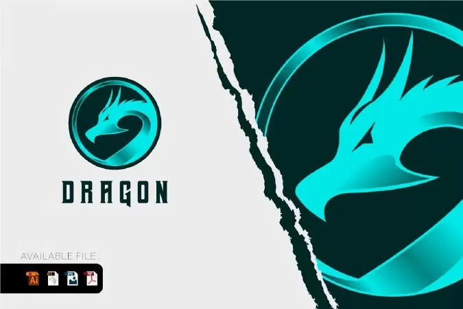 Dragon circle gaming logo design vector
