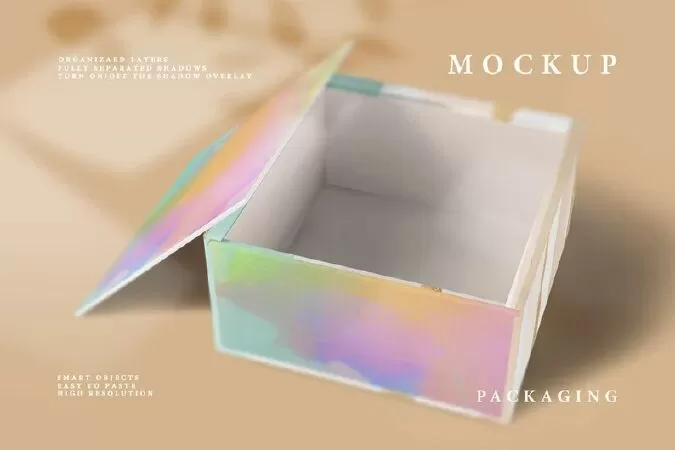 Square Gift Box Mockup With Slide, Package Box Mockup, Packaging Mockup