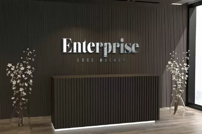 Metallic Logo Mockup on Company Reception