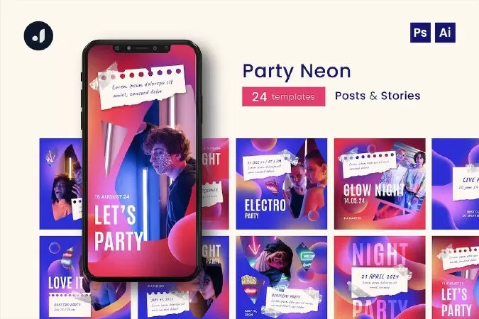 Party Neon Instagram Template