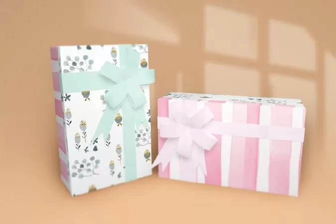Gift Box Mockup With Ribbon #02, Package Box Mockup, Packaging Mockup