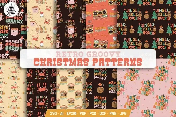 Christmas Seamless Patterns. Groovy Christmas