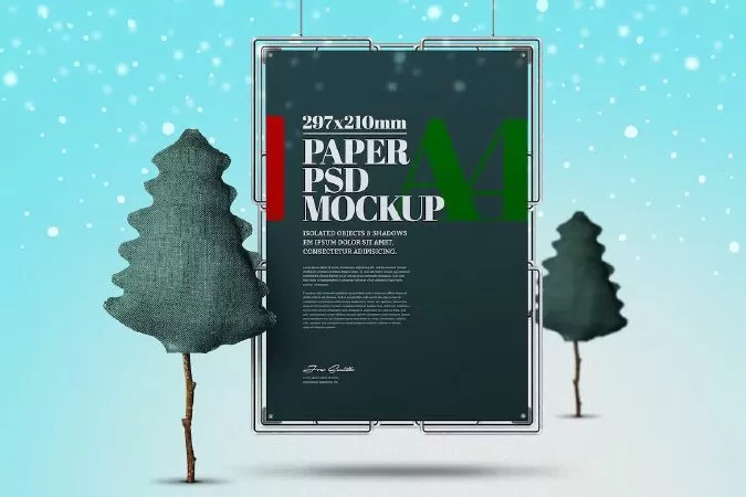 Christmas Hanging A4 Flyer Metal Frame Mockup