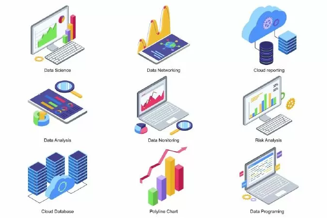 Data Science 3D Isometric Icons Set