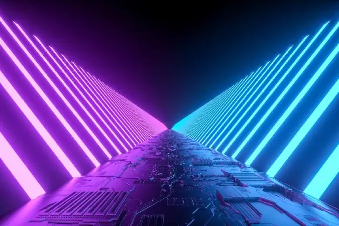 Futuristic sci-fi tunnel corridor with neon lights
