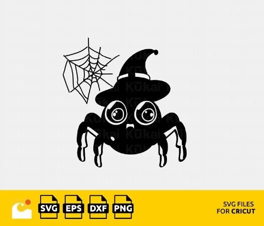 Halloween SVG for Cricut and Silhouette: Cute Spider with Witch Hat
