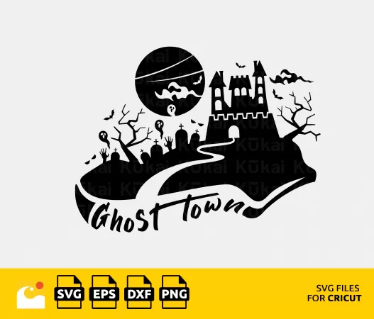 HAUNTINGLY BEAUTIFUL GHOST TOWN SVG FOR HALLOWEEN CRAFT PROJECTS