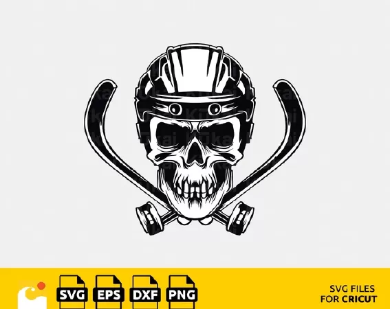 GRIM REAPER OF THE ICE: HOCKEY SKULL SVG WITH HELMET AND STICKS