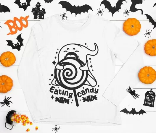 FESTIVE HALLOWEEN GHOST SVG WITH CANDY CORN AND LOLLIPOP - ADD A BOO-TIFUL TOUCH TO YOUR HALLOWEEN DECOR